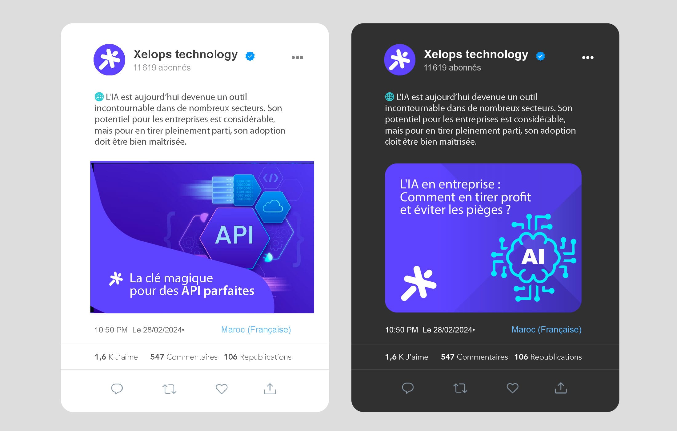 canvas de postes social media pour une Stratégie de Rebranding est Essentielle dans un Secteur des Entreprises de Services du Numérique comme Xelops technology