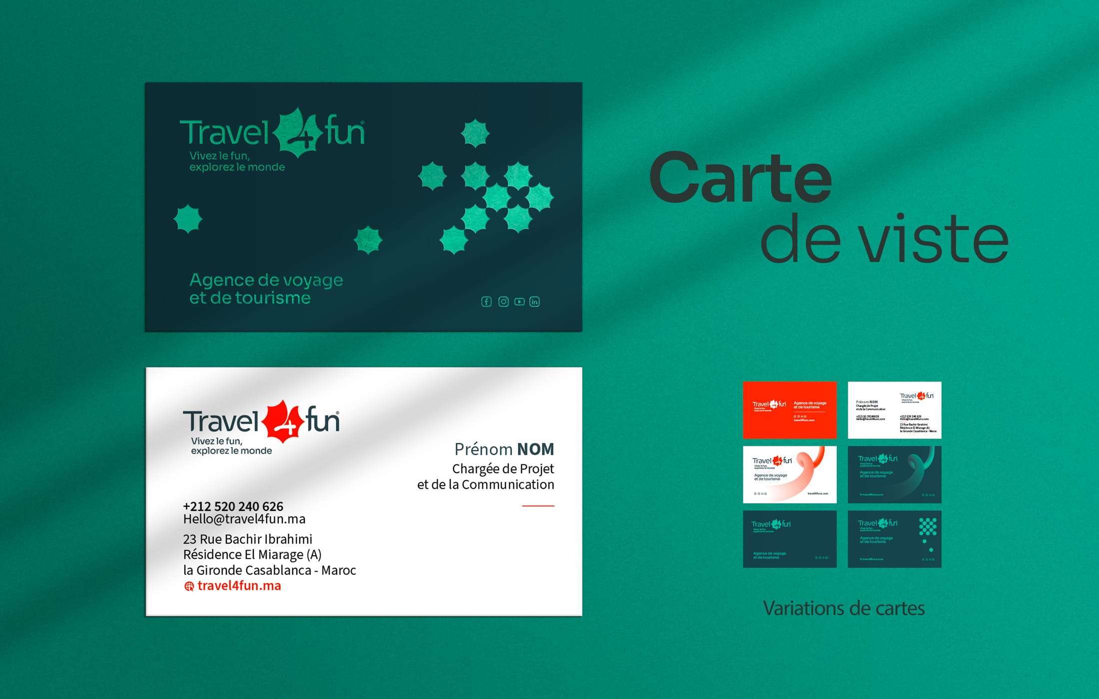 travel4fun-010 Papeterie professionnelle Travel4Fun : cartes de visite, pochettes et plaquettes créées pour le rebranding agence de voyage.