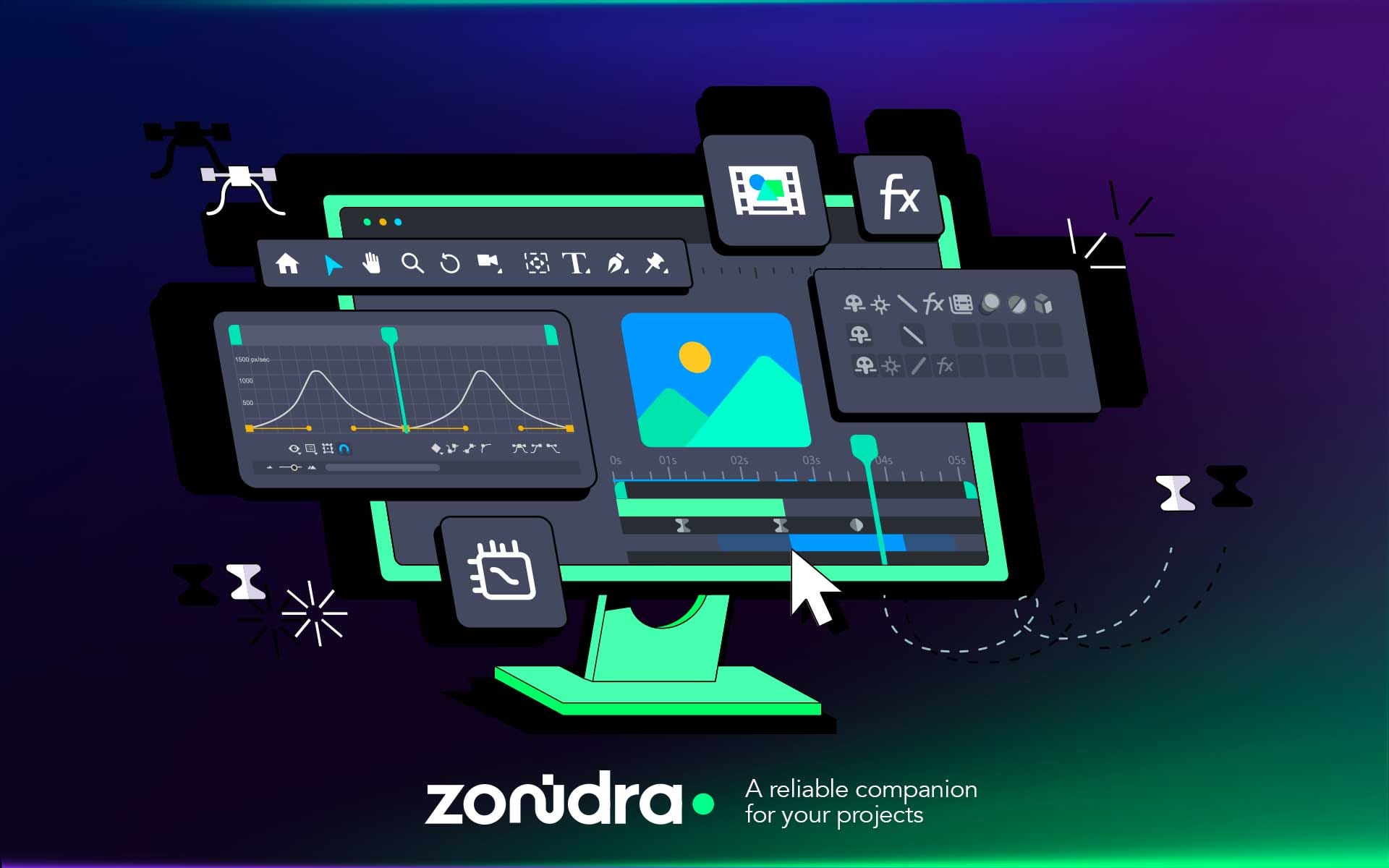Infographie en français illustrant le concept de motion design. L’image présente des éléments graphiques animés stylisés dans un design vectoriel plat, avec des icônes dynamiques et des formes géométriques colorées, mettant en avant l’idée de mouvement visuel au service de la communication.